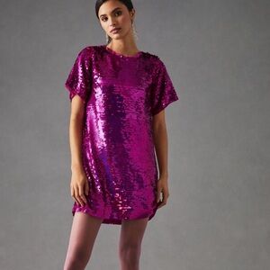 Anthropologie Verb by Pallavi Sequins Shift Fuchsia Pink Lined Mini Dress